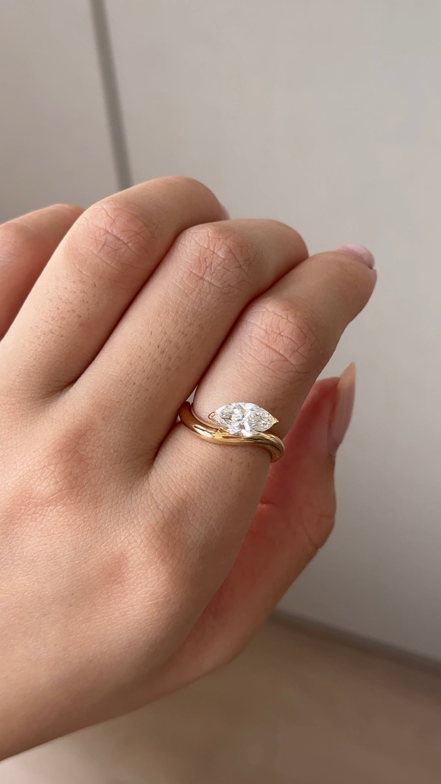 Marquise Shaped Three Stone Lab Grown Diamond Engagement Ring