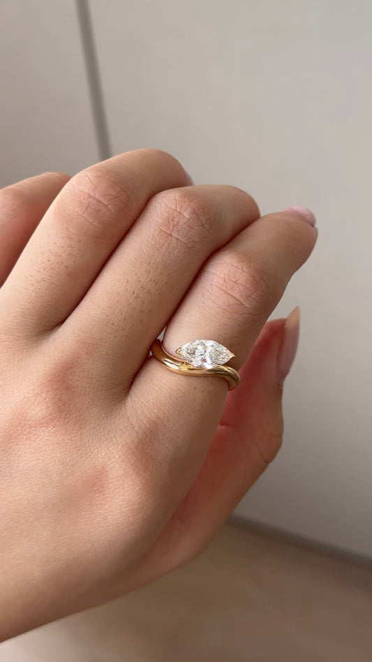 Marquise Shaped Three Stone Lab Grown Diamond Engagement Ring