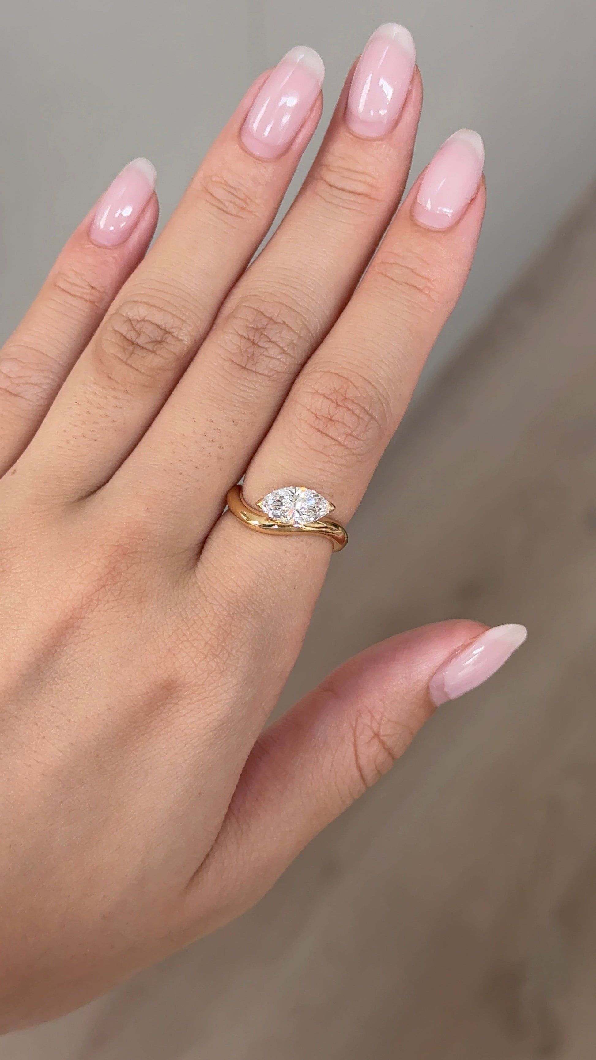 Marquise Shaped Three Stone Lab Grown Diamond Engagement Ring
