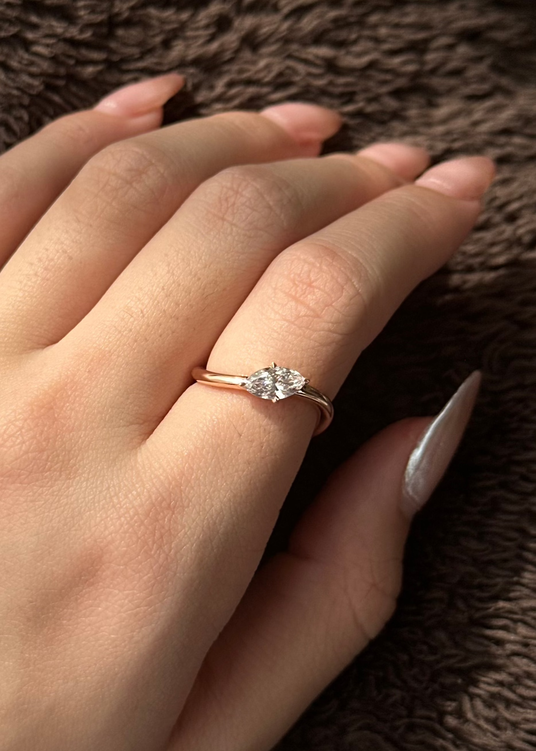 Marquise Shaped Three Stone Lab Grown Diamond Engagement Ring