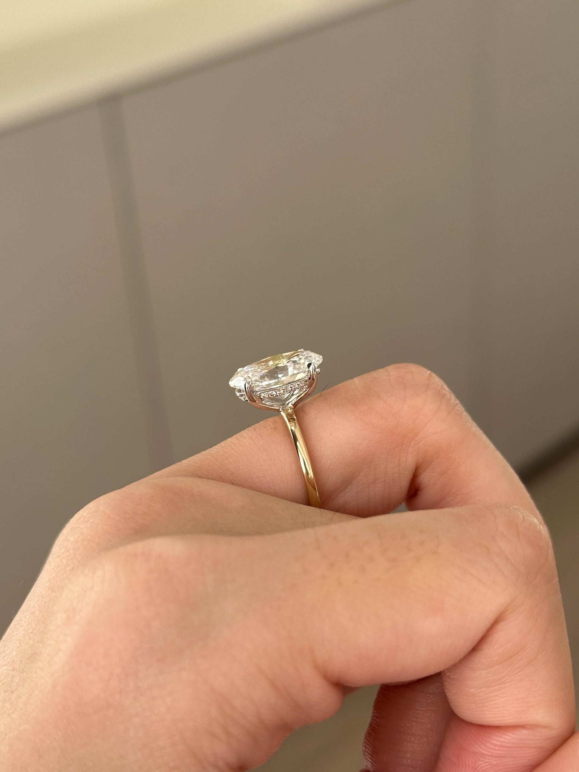 Marquise Shaped Three Stone Lab Grown Diamond Engagement Ring