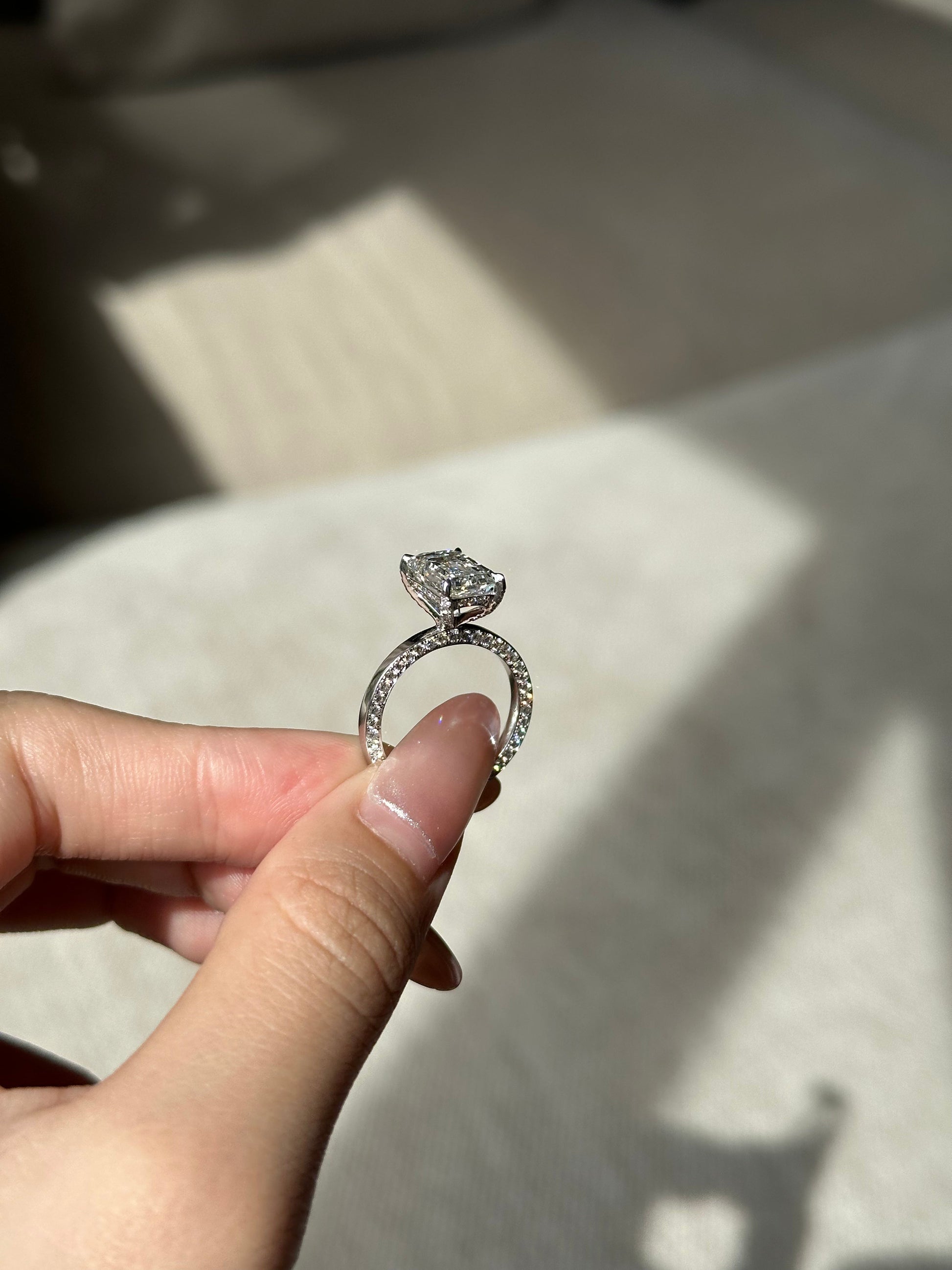 Marquise Shaped Three Stone Lab Grown Diamond Engagement Ring