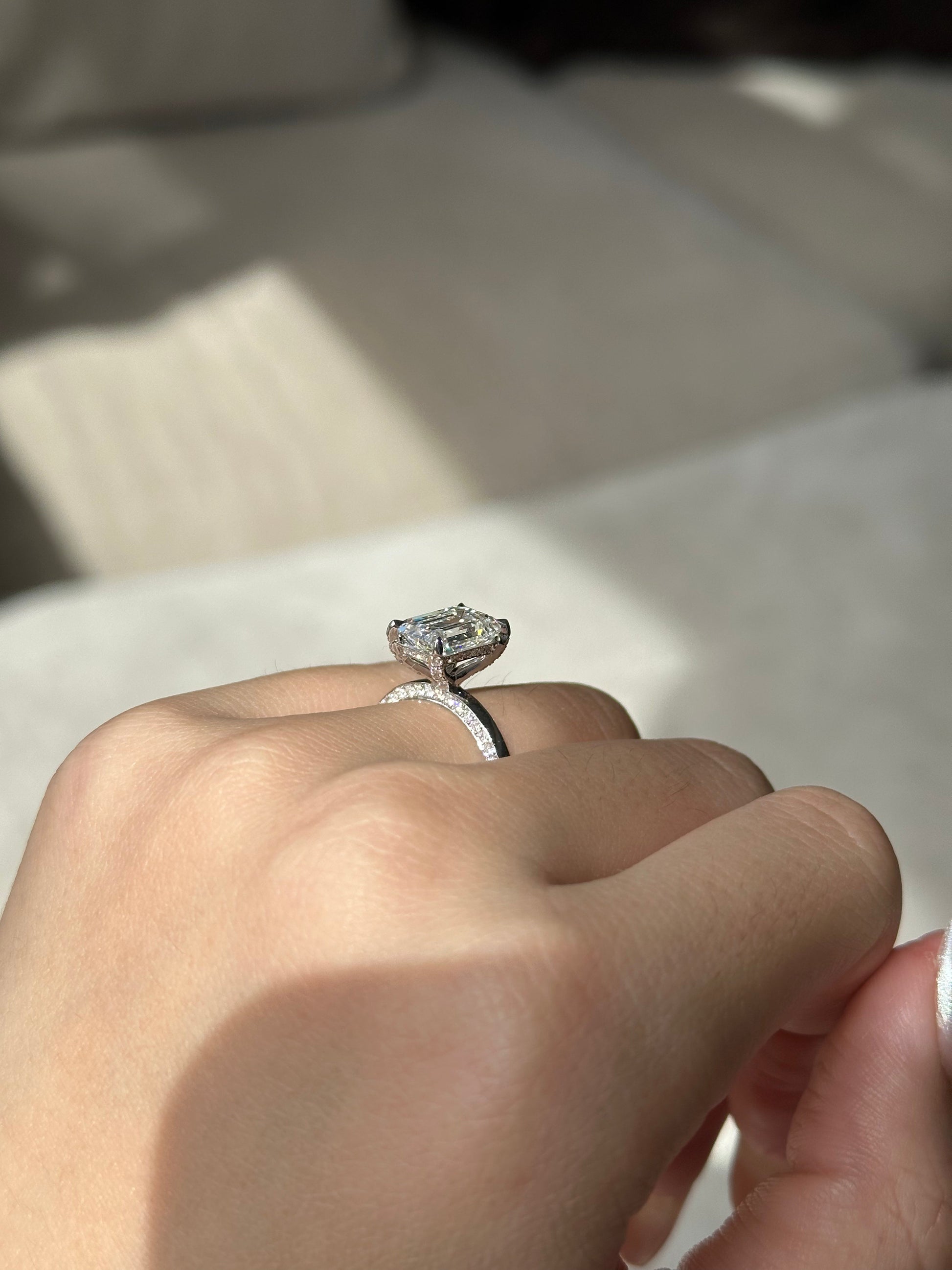 Marquise Shaped Three Stone Lab Grown Diamond Engagement Ring