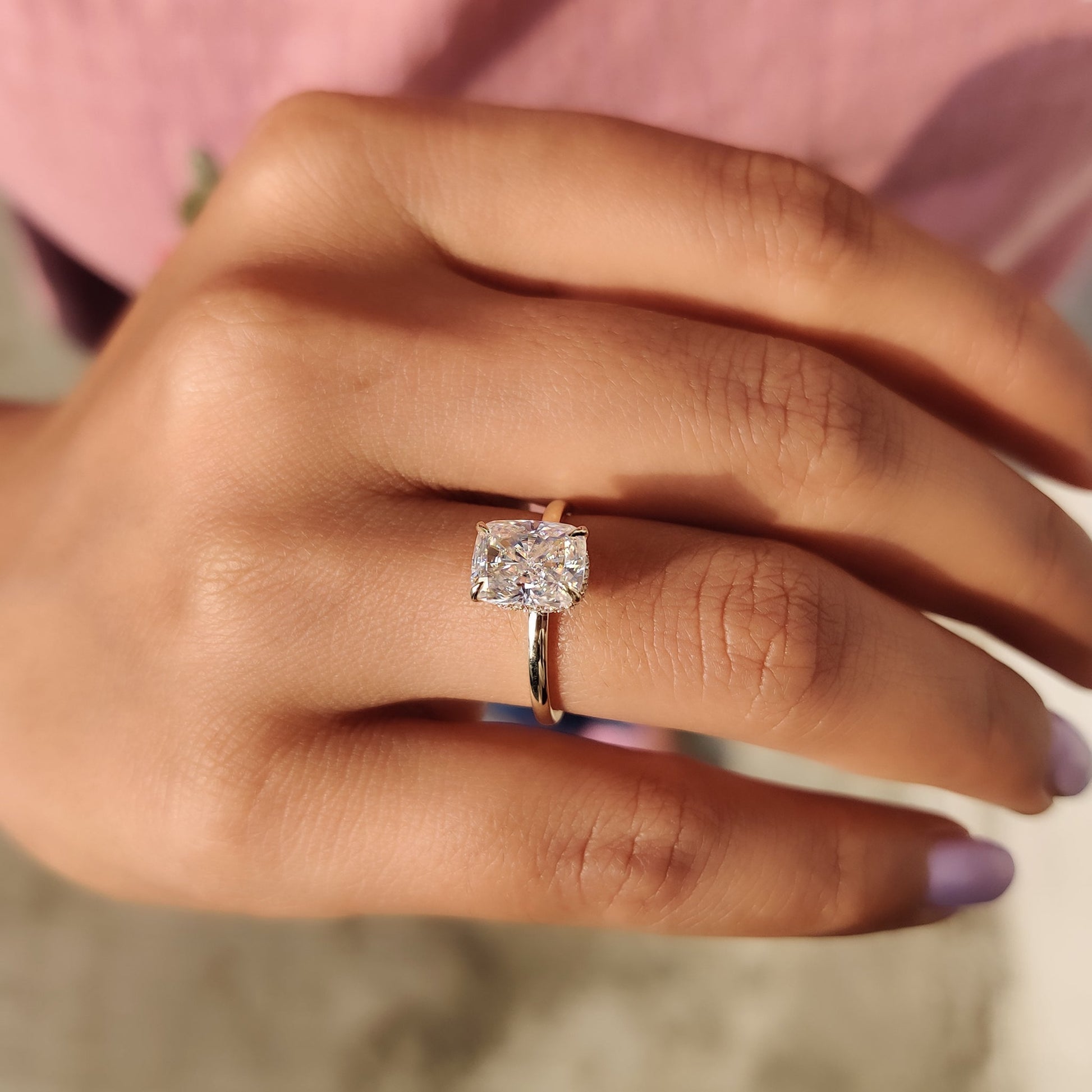 Engagement Ring Hidden Halo With Cushion cut