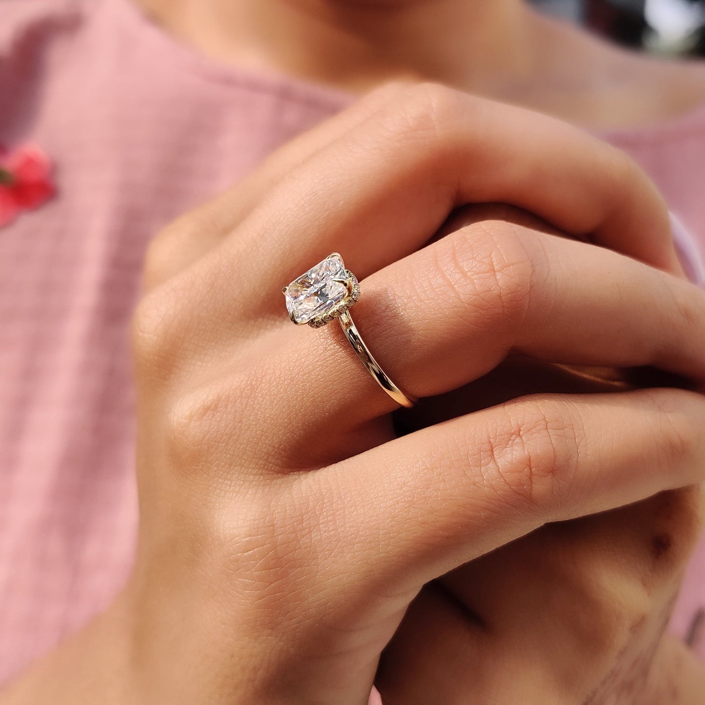 Engagement Ring Hidden Halo With Cushion cut