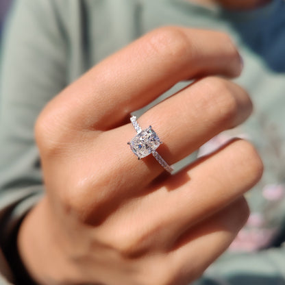 Cushion Cut Moissanite Pave Ring Setting