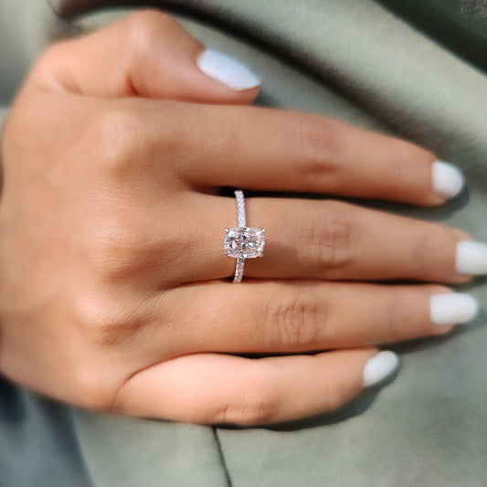Cushion Cut Moissanite Pave Ring Setting