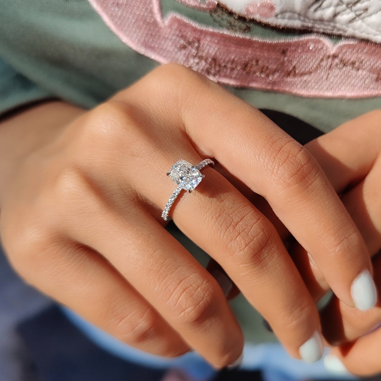Cushion Cut Moissanite Pave Ring Setting