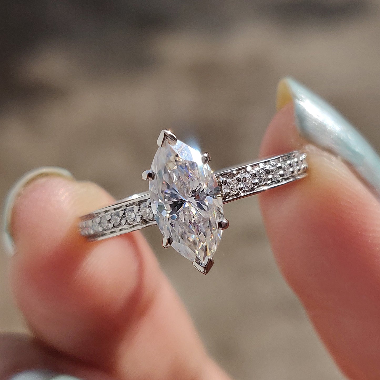 Marquise Cut Engagement Ring With Hidden Halo Style