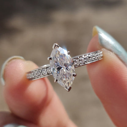 Marquise Cut Engagement Ring With Hidden Halo Style