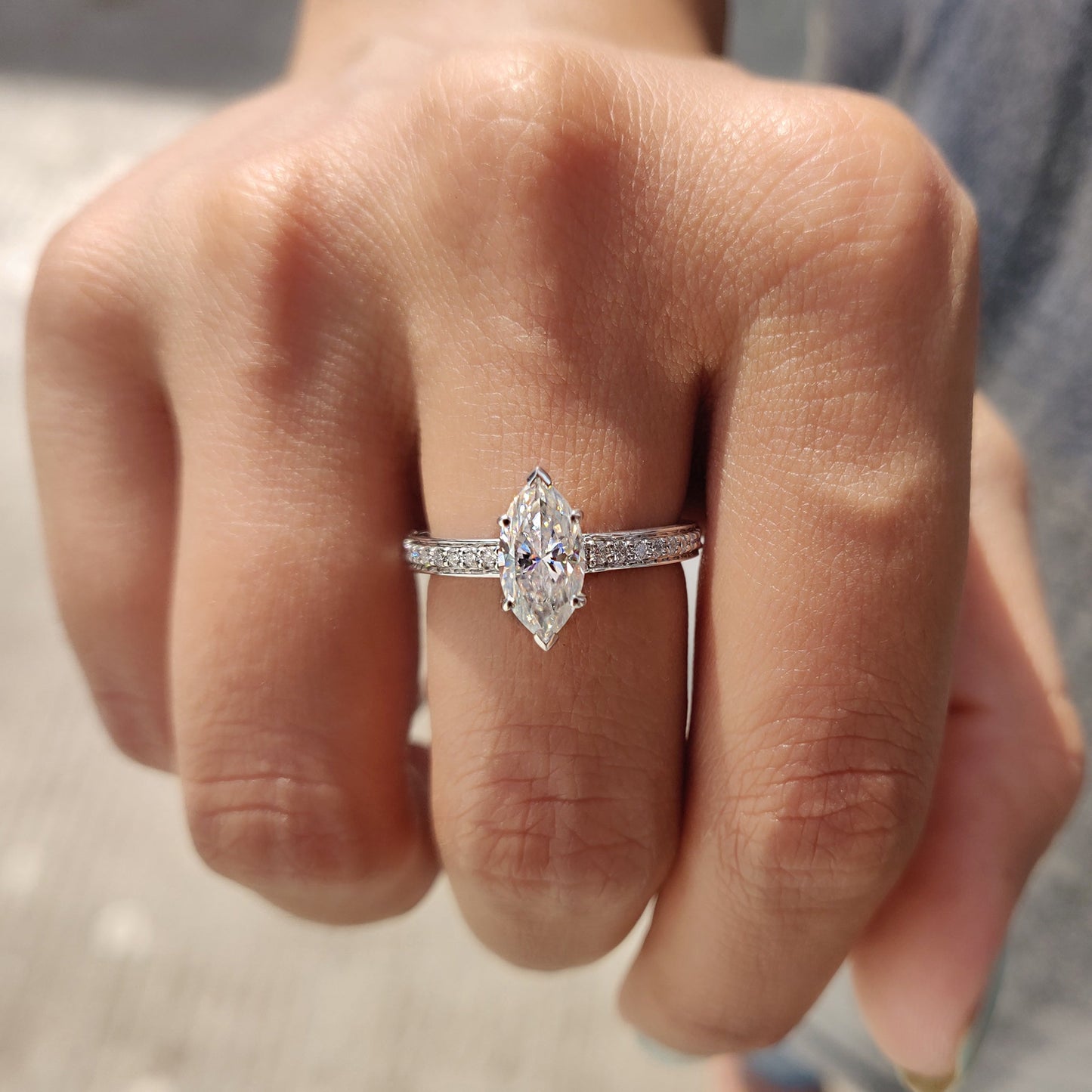 Marquise Cut Engagement Ring With Hidden Halo Style