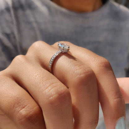 Marquise Cut Engagement Ring With Hidden Halo Style