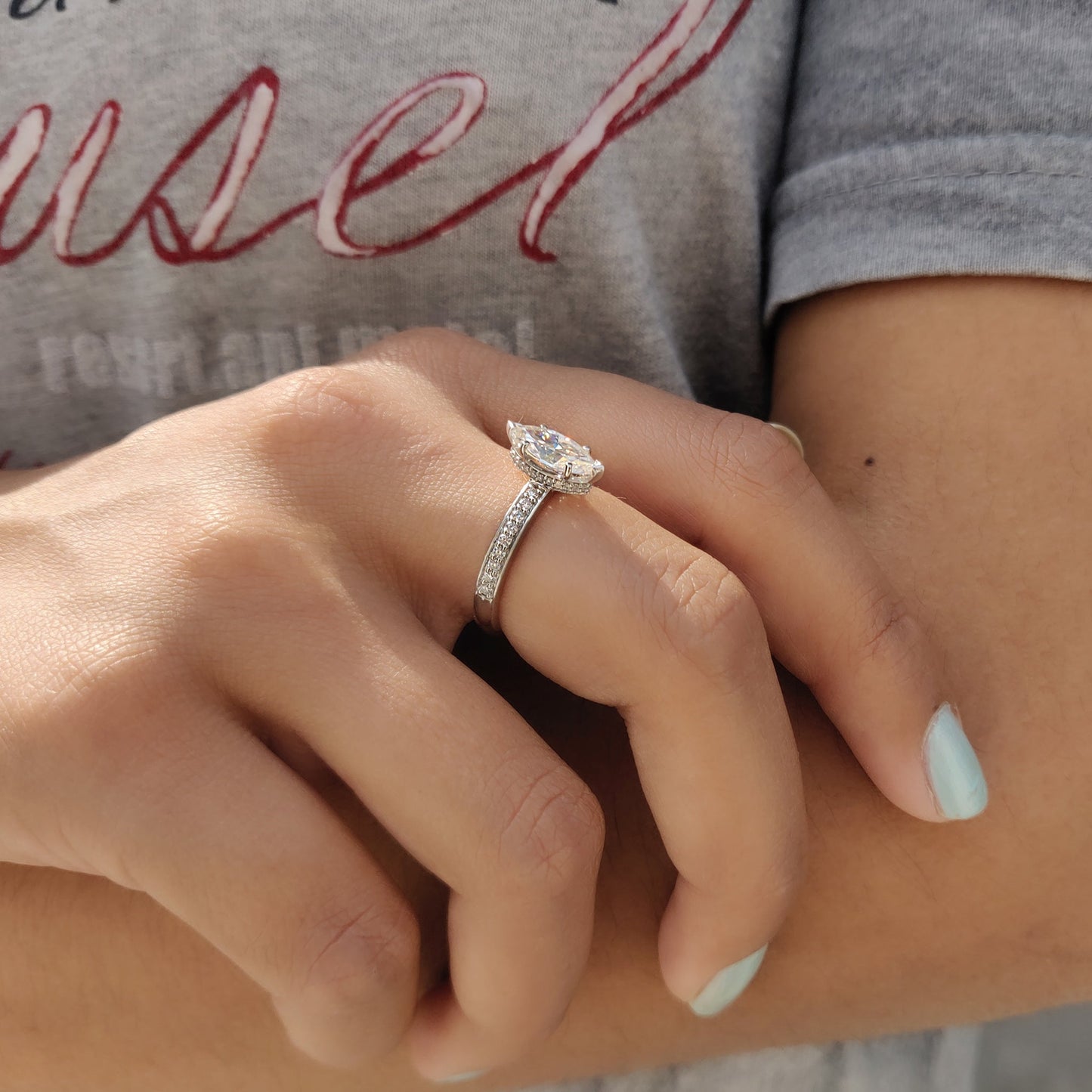 Marquise Cut Engagement Ring With Hidden Halo Style