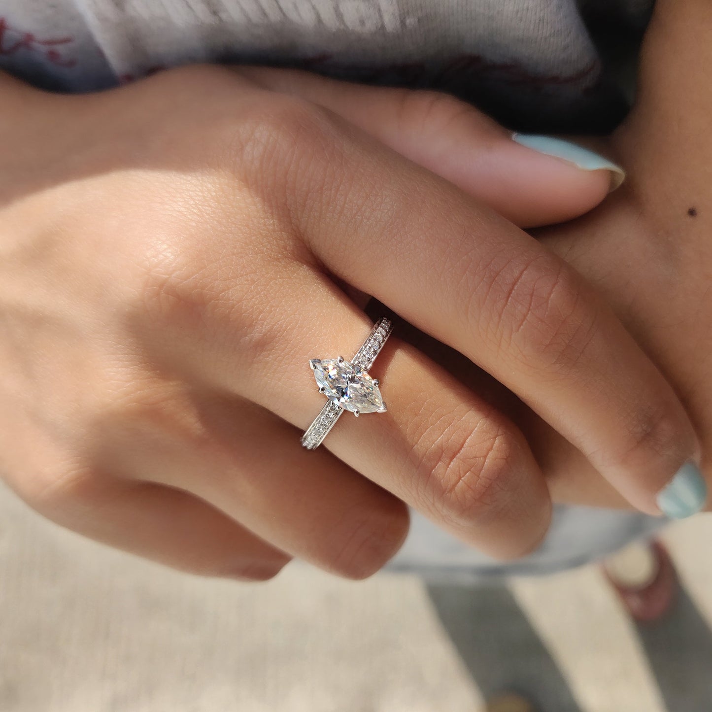 Marquise Cut Engagement Ring With Hidden Halo Style