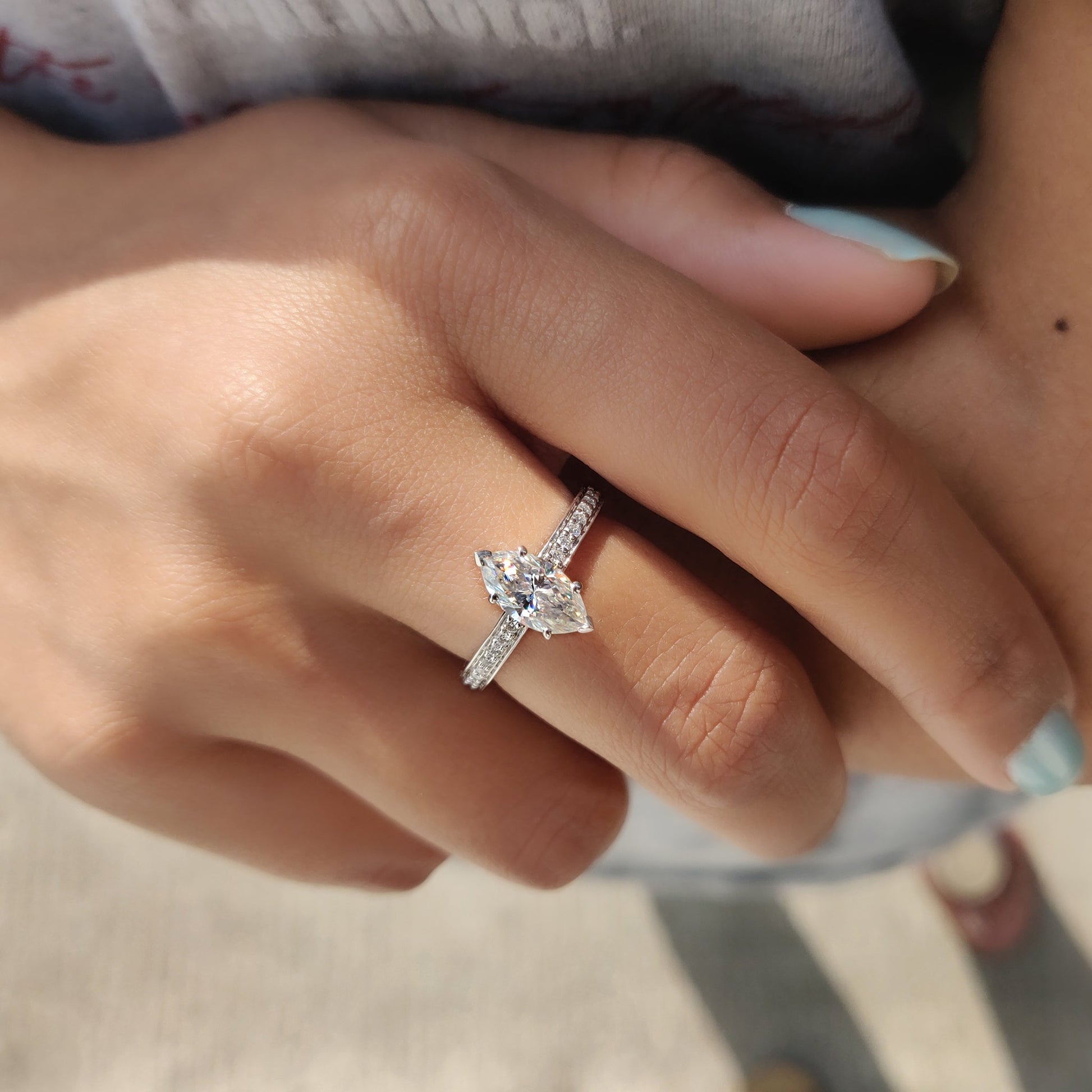 Marquise Cut Engagement Ring With Hidden Halo Style