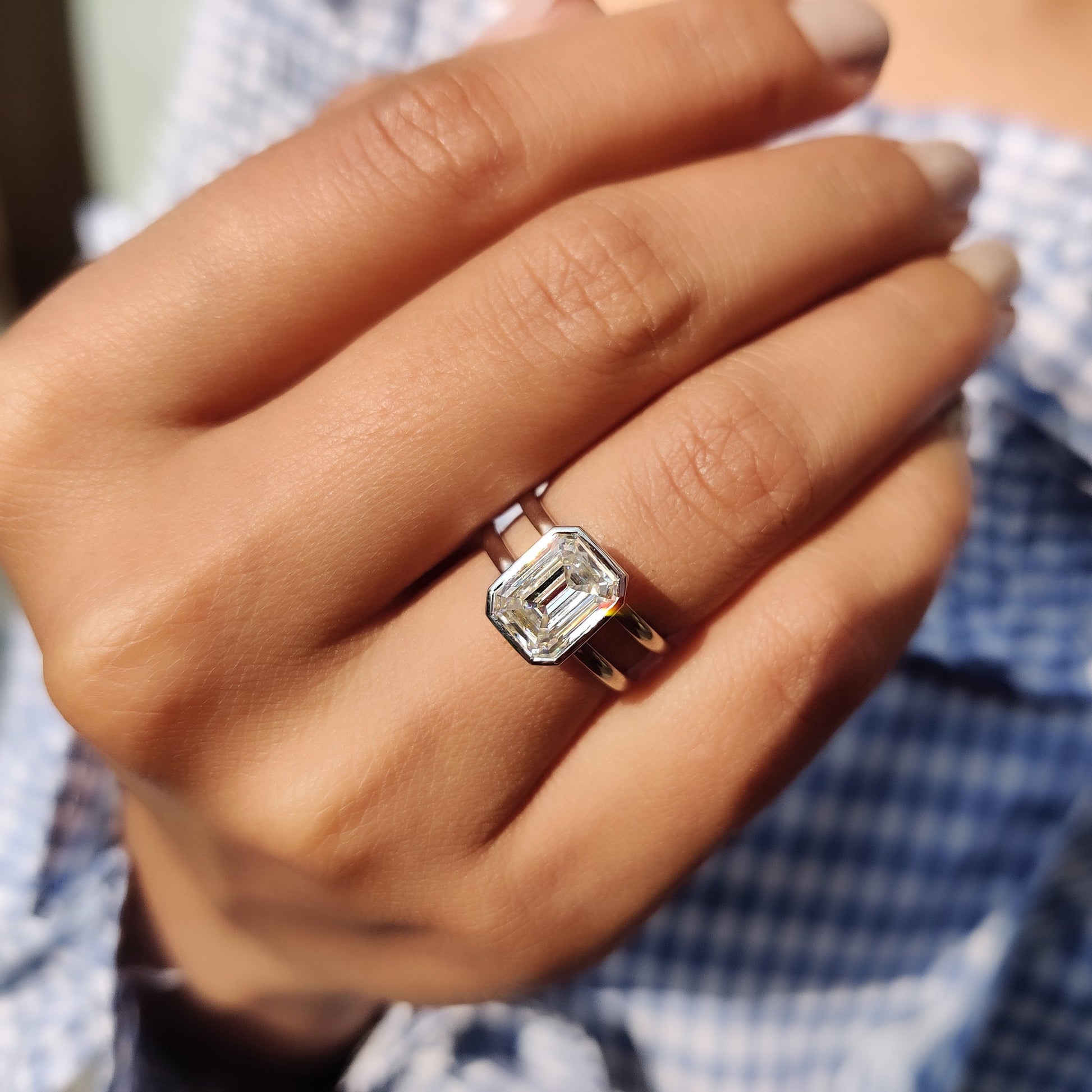 Emerald Cut Engagement Ring With Dual Shank