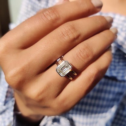 Emerald Cut Engagement Ring With Dual Shank