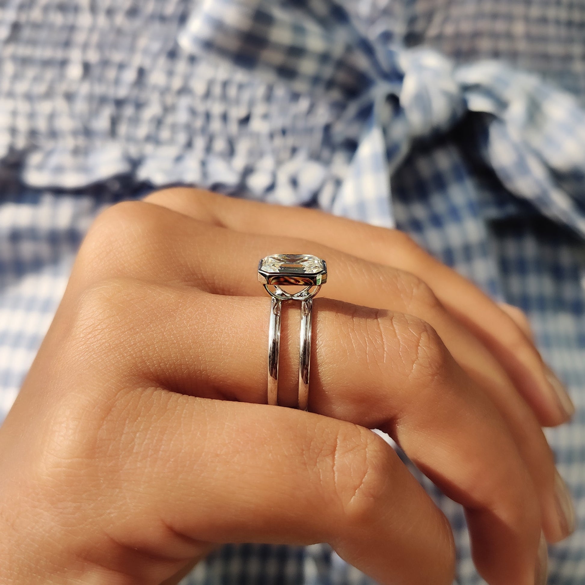 Emerald Cut Engagement Ring With Dual Shank