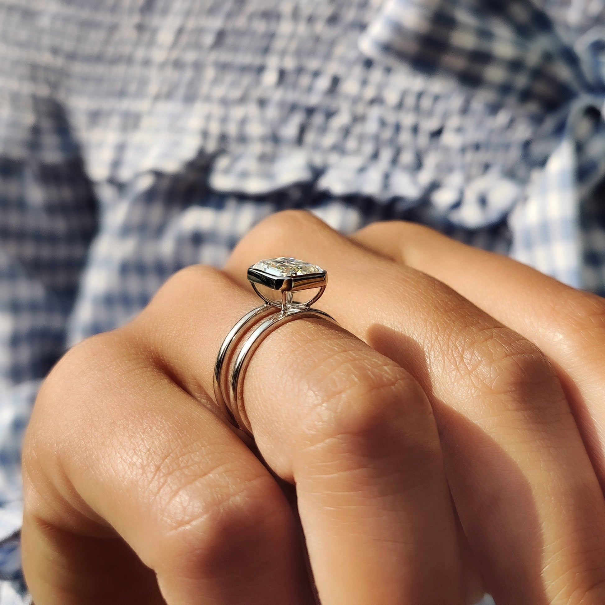 Emerald Cut Engagement Ring With Dual Shank
