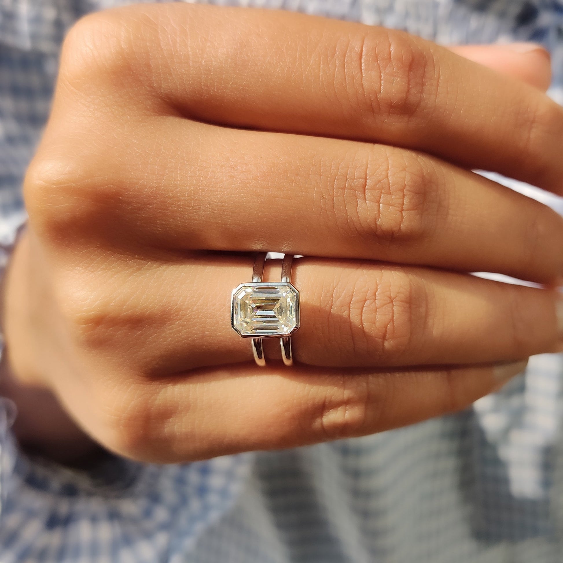 Emerald Cut Engagement Ring With Dual Shank