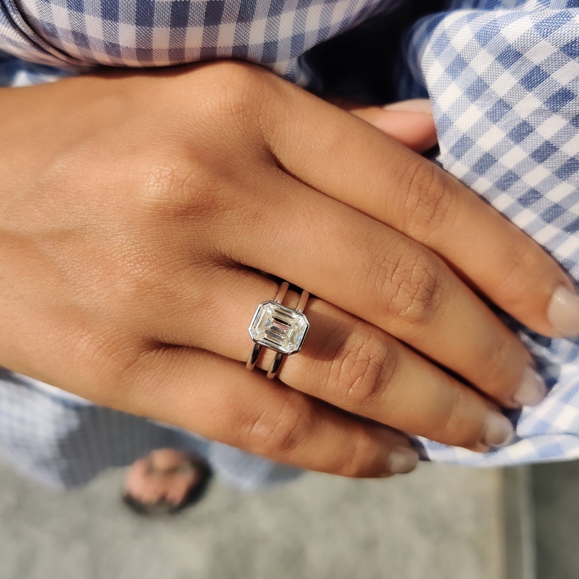 Emerald Cut Engagement Ring With Dual Shank