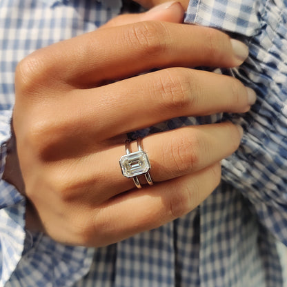 Emerald Cut Engagement Ring With Dual Shank
