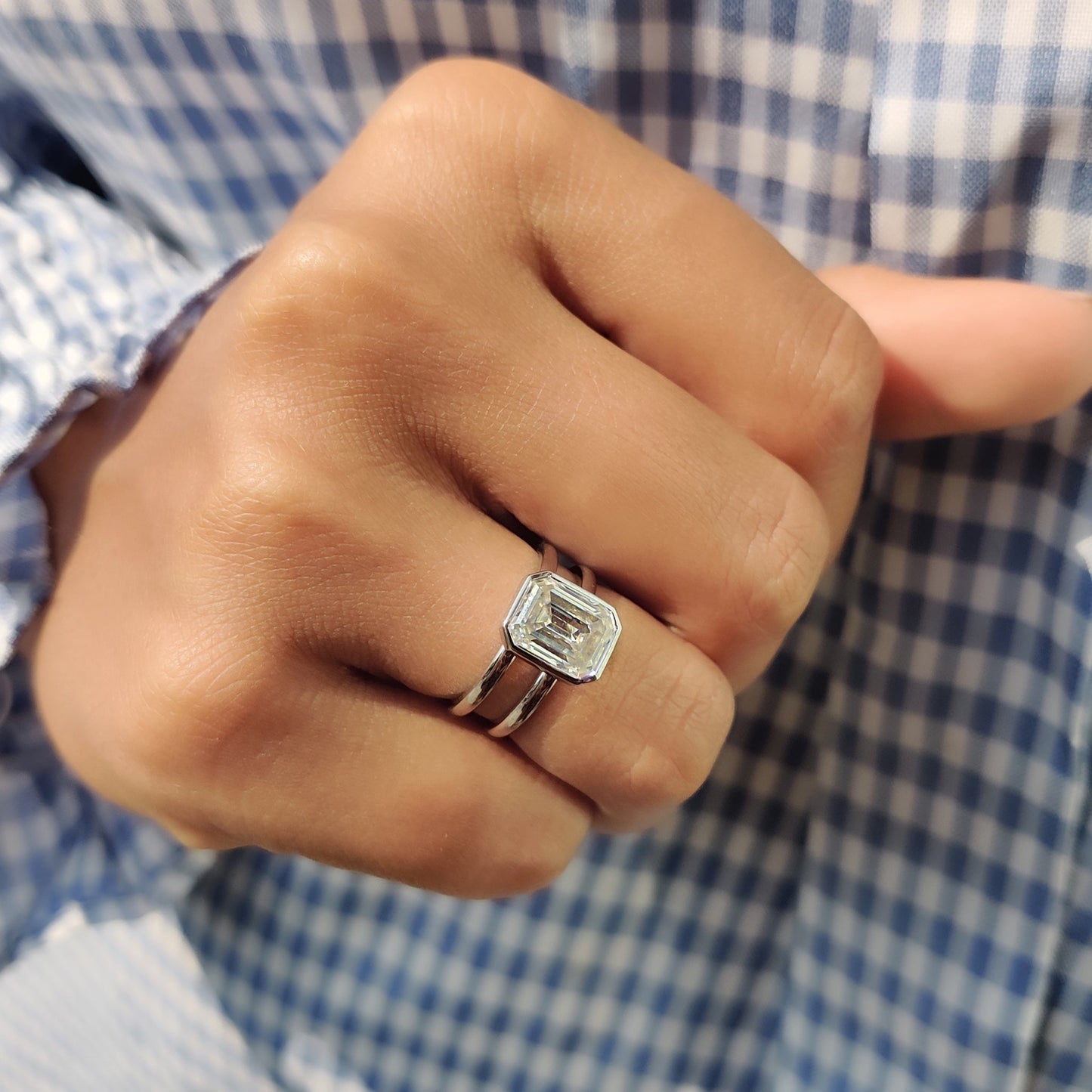 Emerald Cut Engagement Ring With Dual Shank