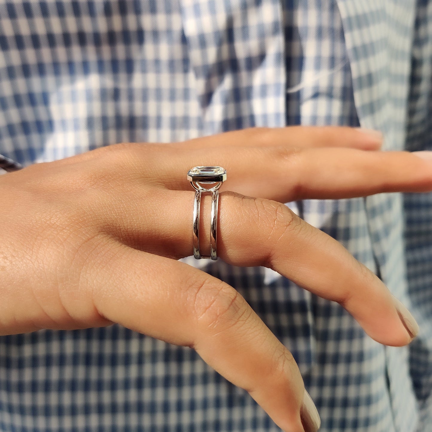 Emerald Cut Engagement Ring With Dual Shank