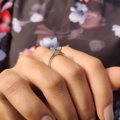 Emerald Cut Moissanite Under Halo Engagement Ring