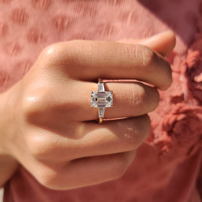 Emerald Cut Ring With Tapered Baguette Side Stone
