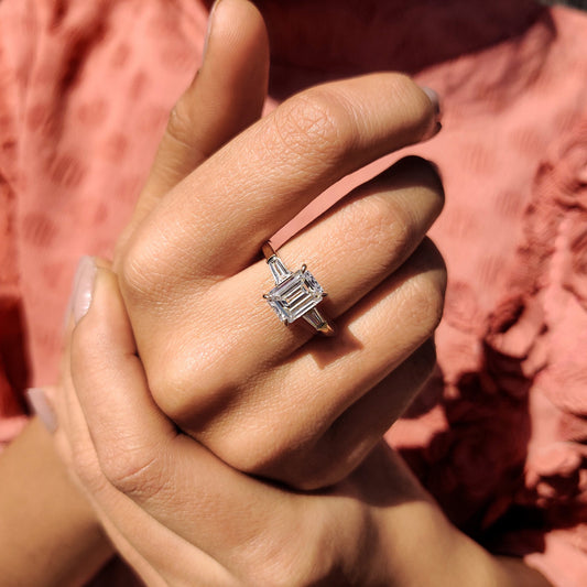 Emerald Cut Ring With Tapered Baguette Side Stone
