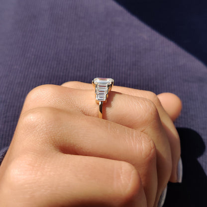 Emerald Engagement Ring With Baguette Cut Moissanite