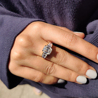 Emerald Engagement Ring With Baguette Cut Moissanite