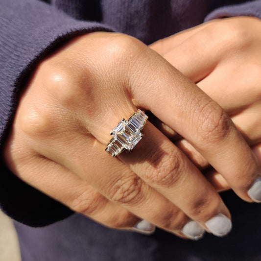 Emerald Engagement Ring With Baguette Cut Moissanite