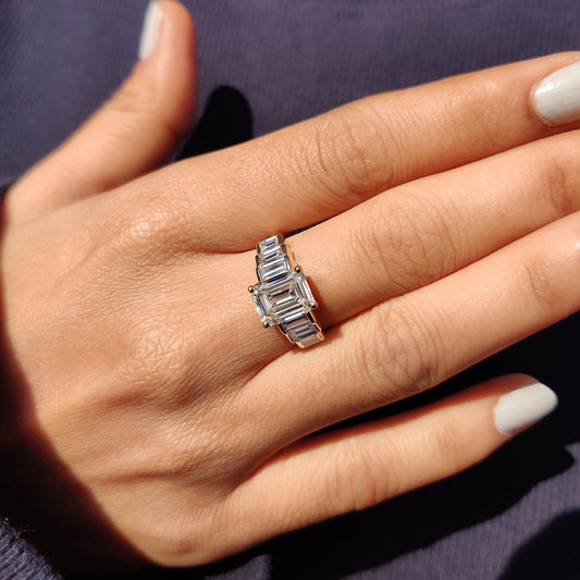 Emerald Engagement Ring With Baguette Cut Moissanite