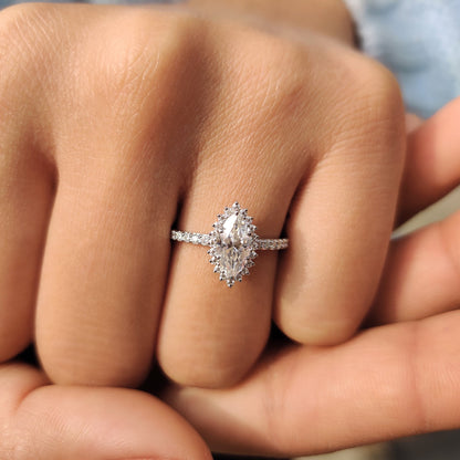 Marquise Halo Engagement Ring In Pave Band