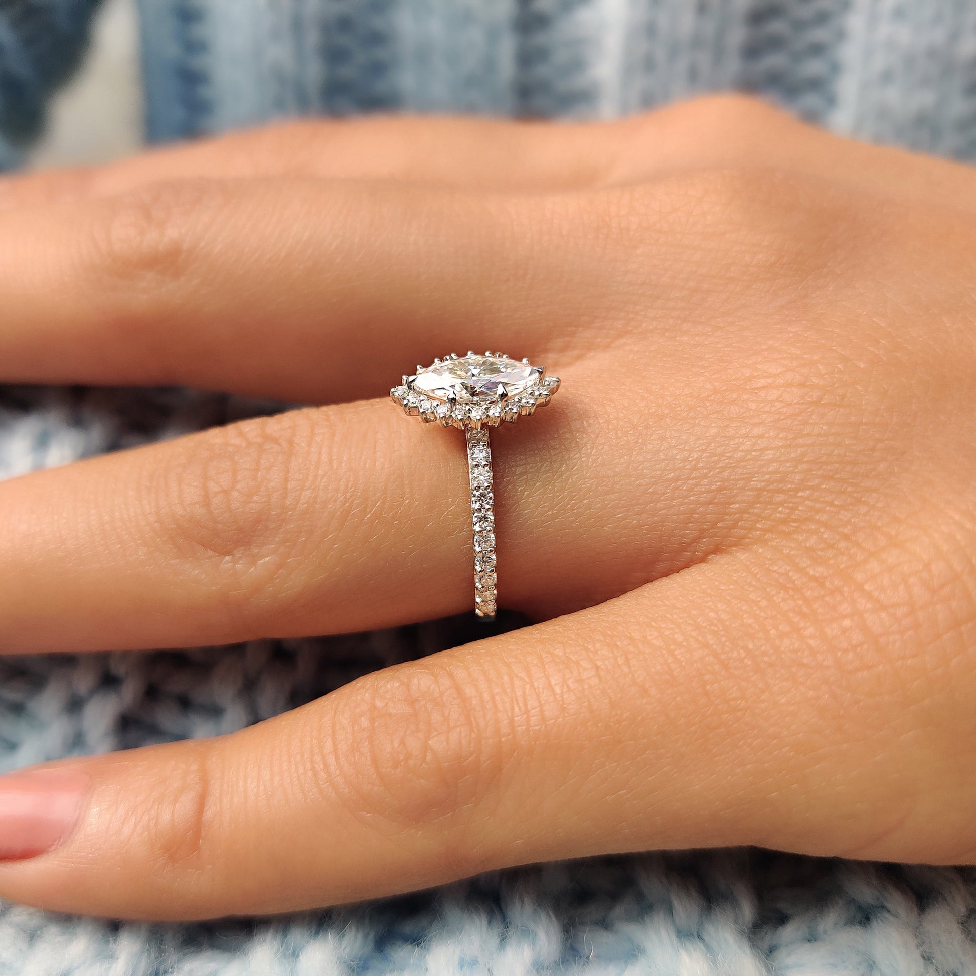 Marquise Halo Engagement Ring In Pave Band