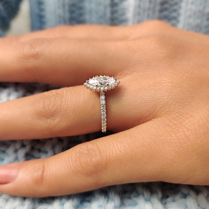 Marquise Halo Engagement Ring In Pave Band