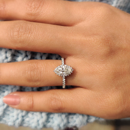 Marquise Halo Engagement Ring In Pave Band