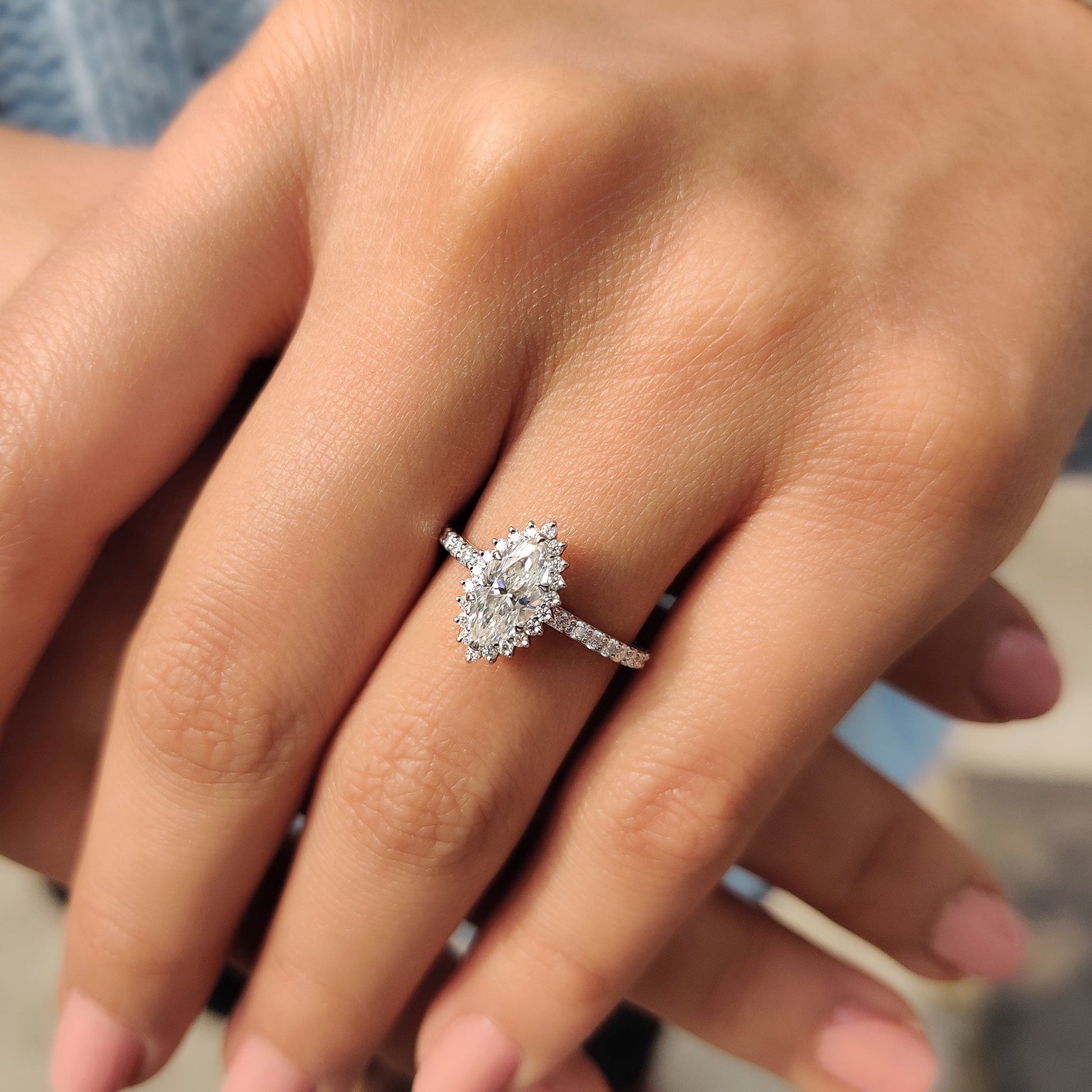 Marquise Halo Engagement Ring In Pave Band