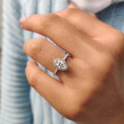 Marquise Halo Engagement Ring In Pave Band
