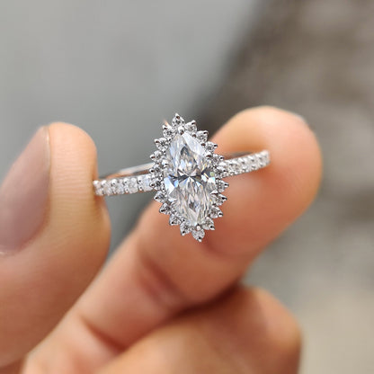 Marquise Halo Engagement Ring In Pave Band