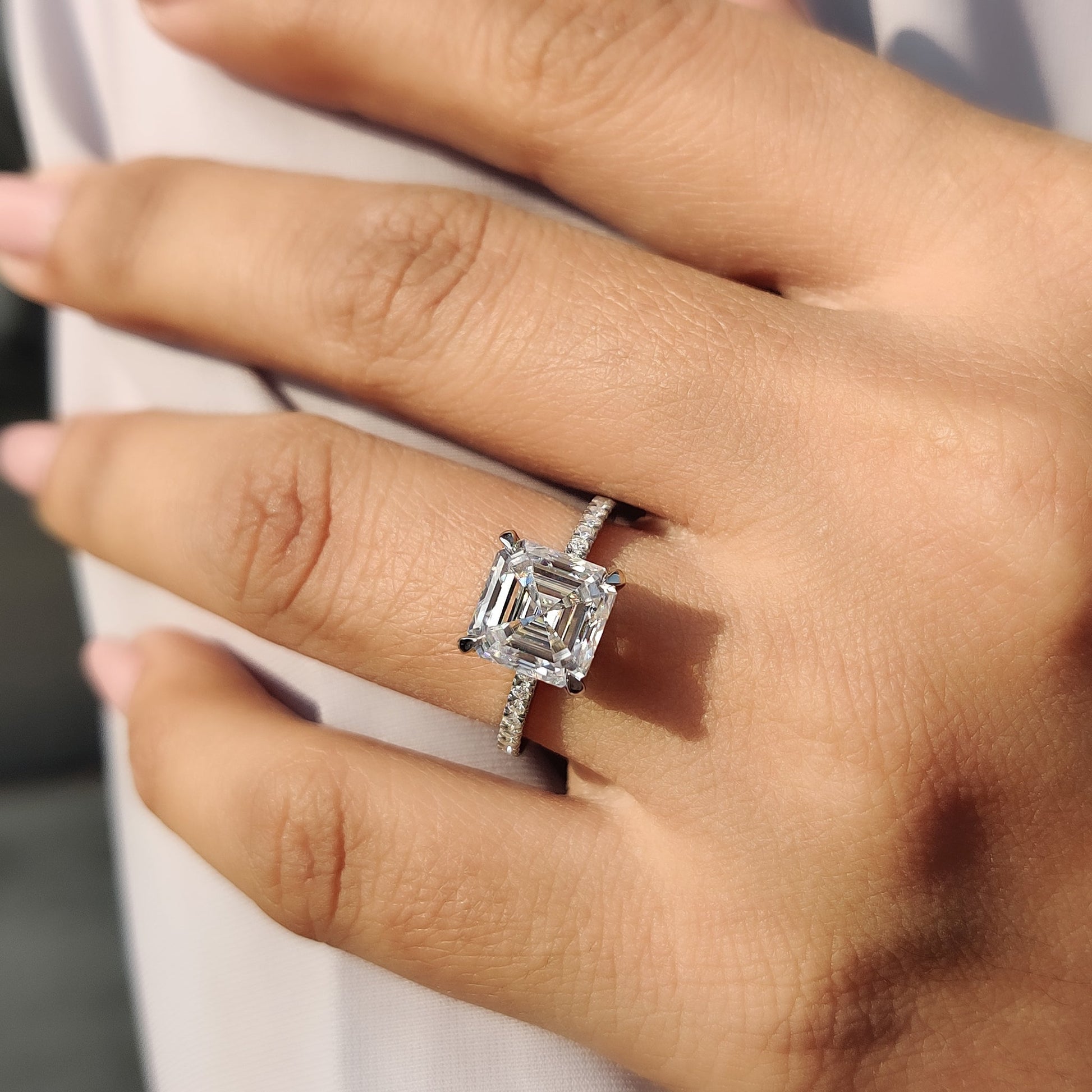 Hidden Halo Asscher Cut Moissanite Ring