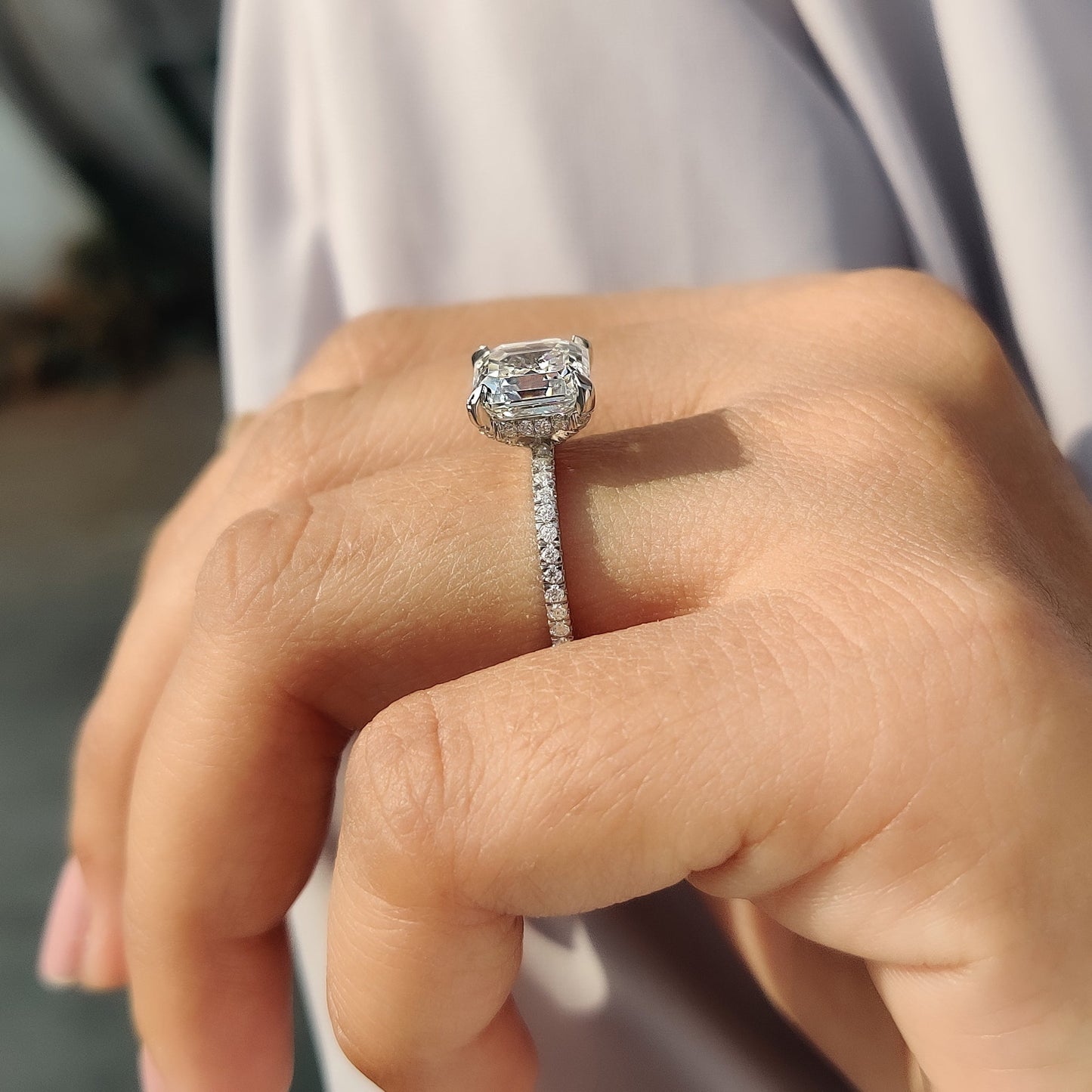 Hidden Halo Asscher Cut Moissanite Ring