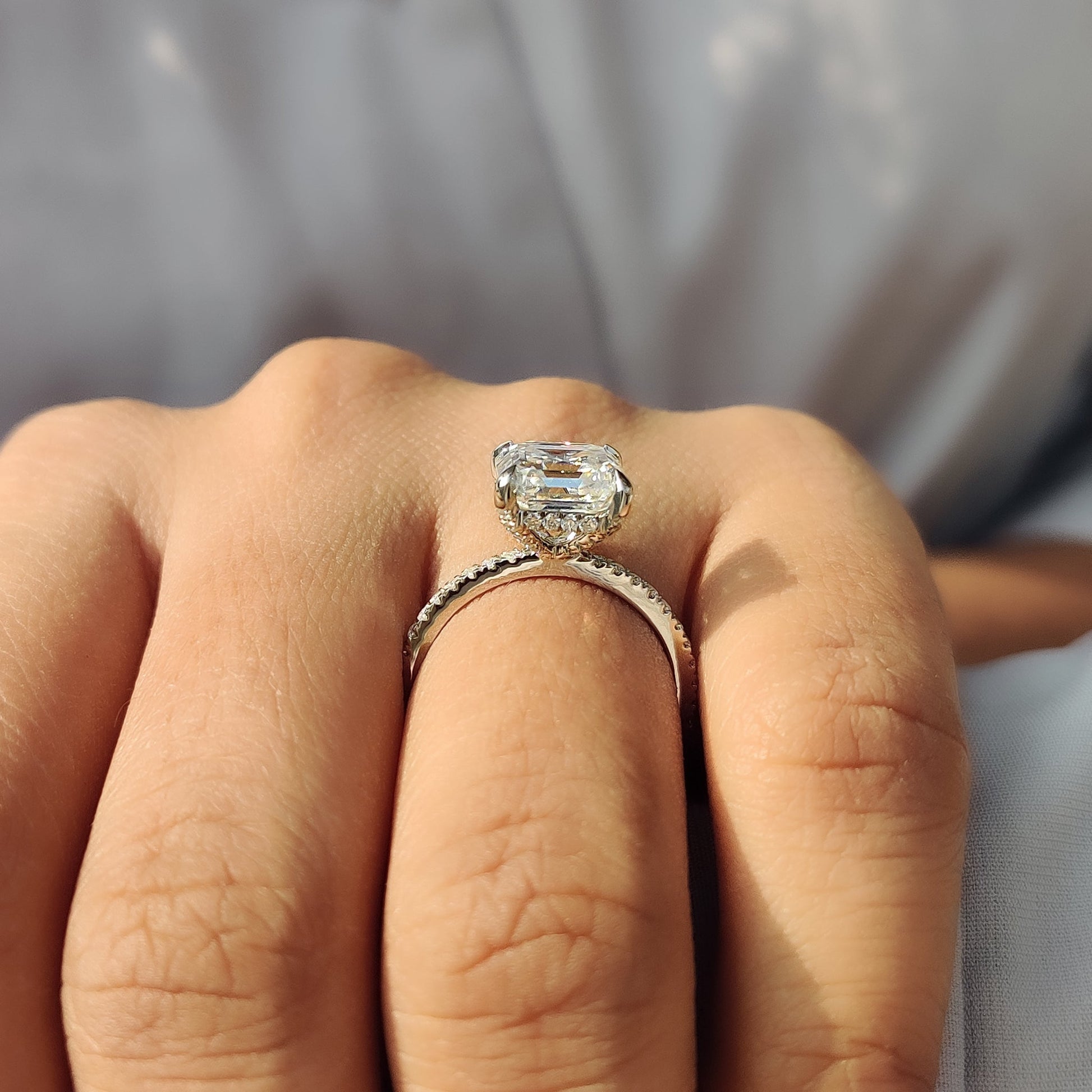 Hidden Halo Asscher Cut Moissanite Ring