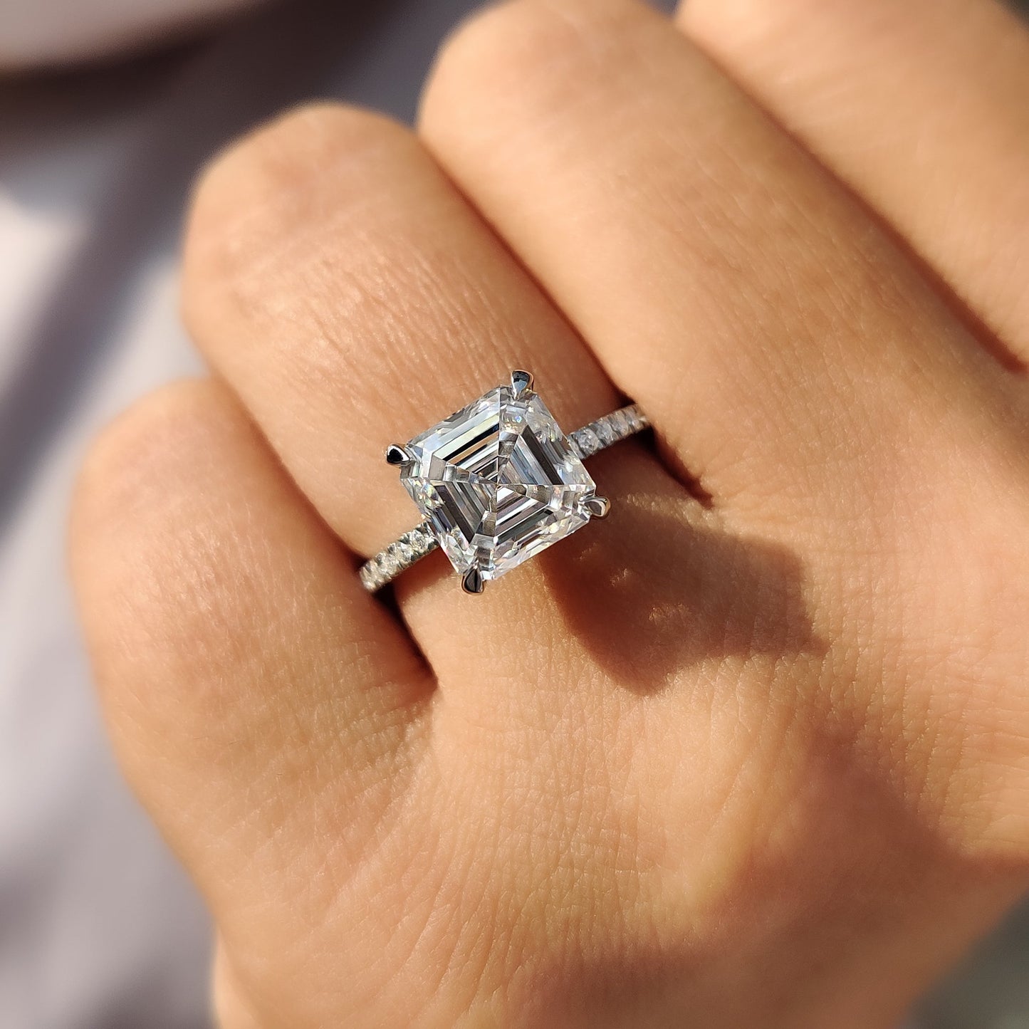 Hidden Halo Asscher Cut Moissanite Ring