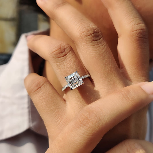 Hidden Halo Asscher Cut Moissanite Ring