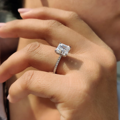 Hidden Halo Asscher Cut Moissanite Ring