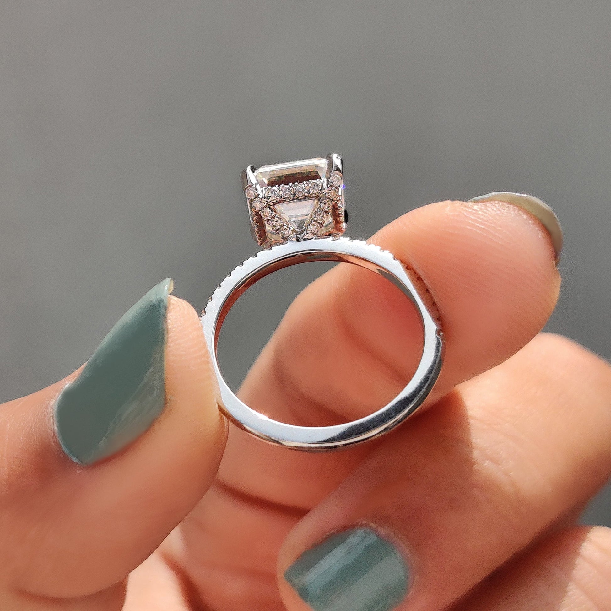 Hidden Halo Asscher Cut Moissanite Ring