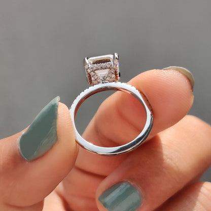 Hidden Halo Asscher Cut Moissanite Ring